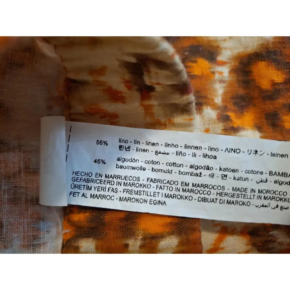 Zara Brown and Cream Floral Wide-Leg Linen Blend Pants